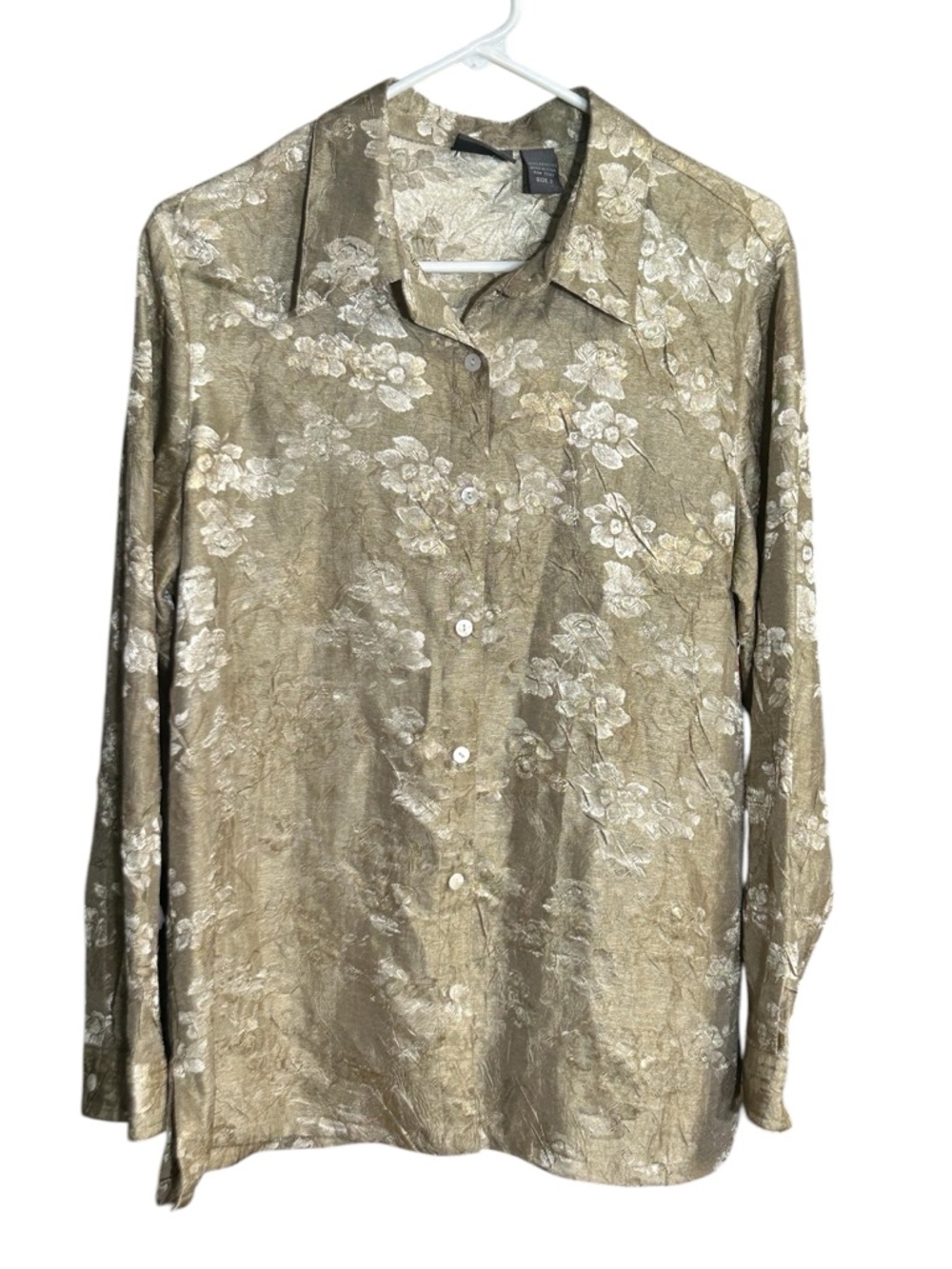 Additions by Chico's Metallic Gold Floral Button-Down Shirt
